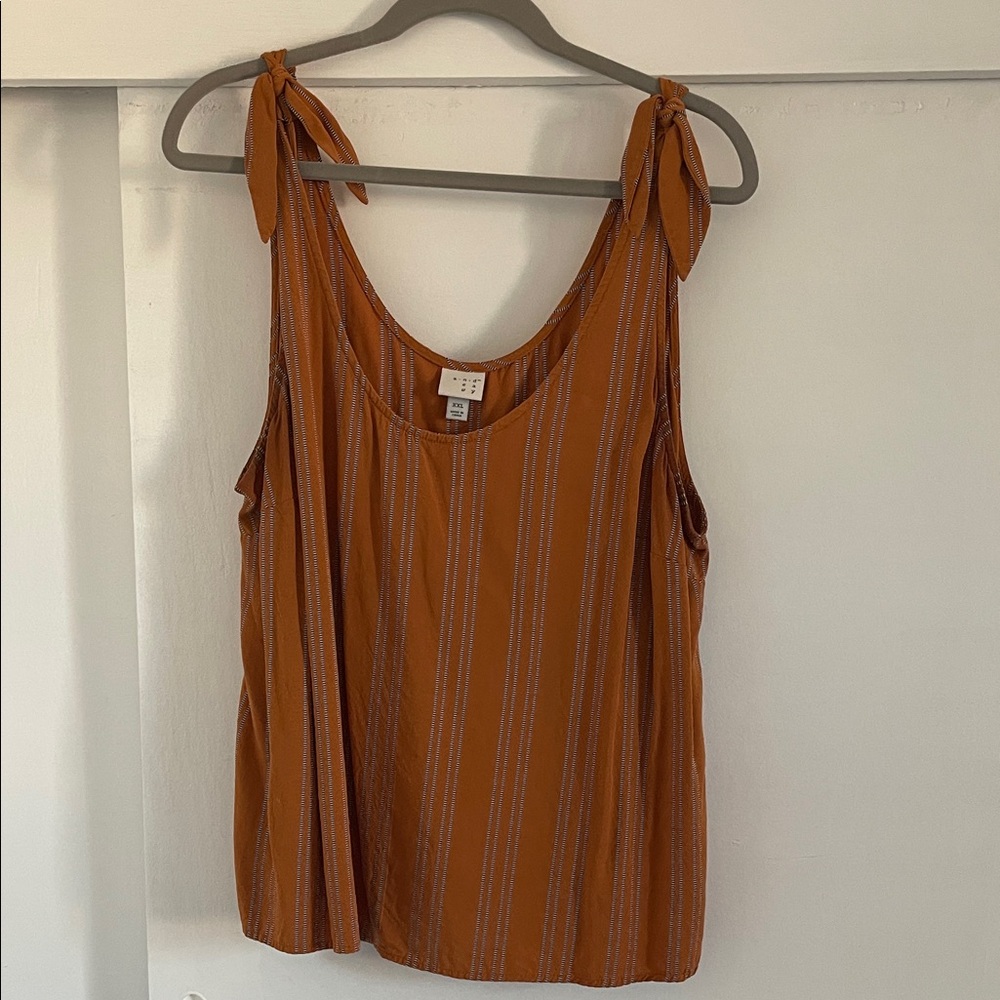 a new day Orange Striped Tie-Shoulder Tank Top